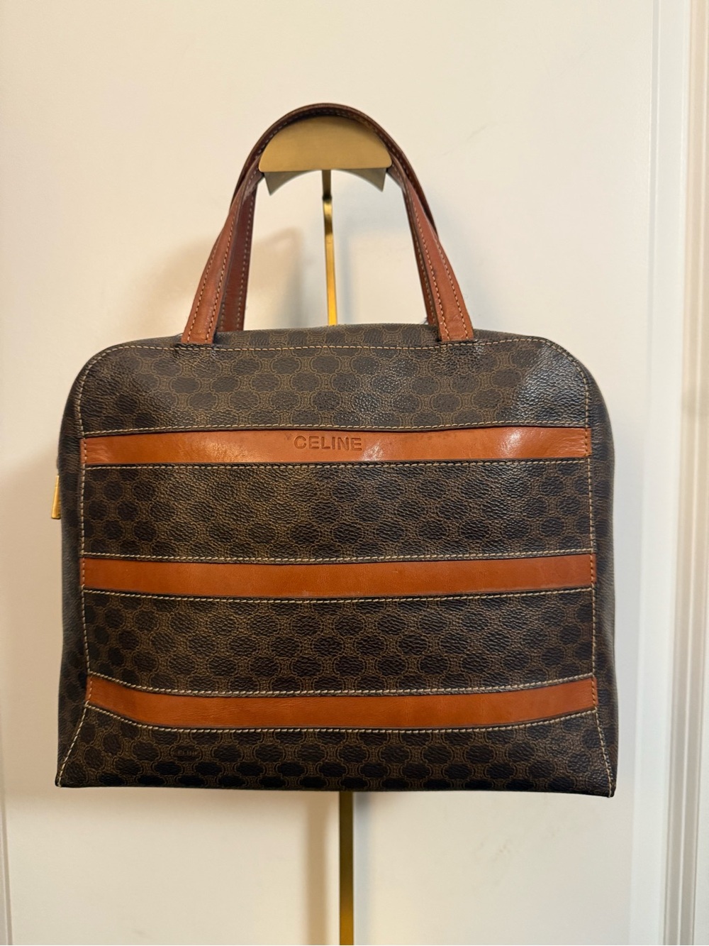 Celine Brown Macadam Coated Canvas & Leather Tote